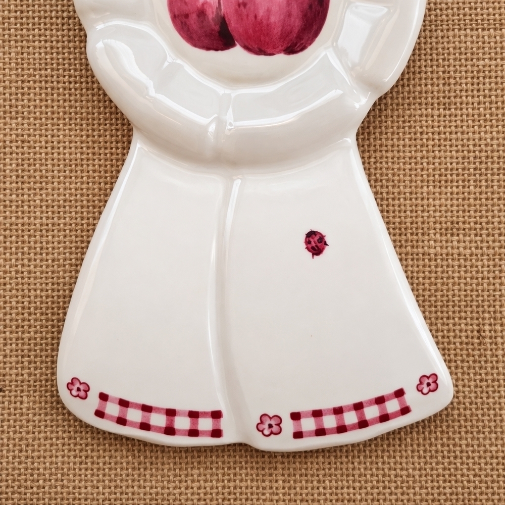 VTG Pfaltzgraff Delicious Apple Ladybug Spoon Rest Gingham 90s Country Kitchen - Picture 3 of 4